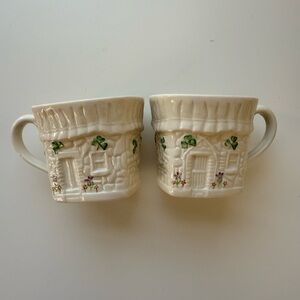 BELLEEK IRISH PORCELAIN COTTAGE Mugs - SET OF 2